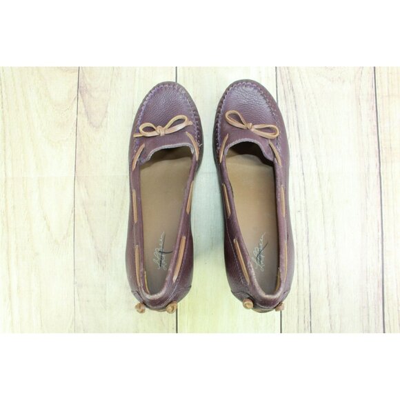 LL Bean Brown Leather Wedge Heel Moccasin Loafer Platform Shoes Size 9.5 M - Picture 7 of 9